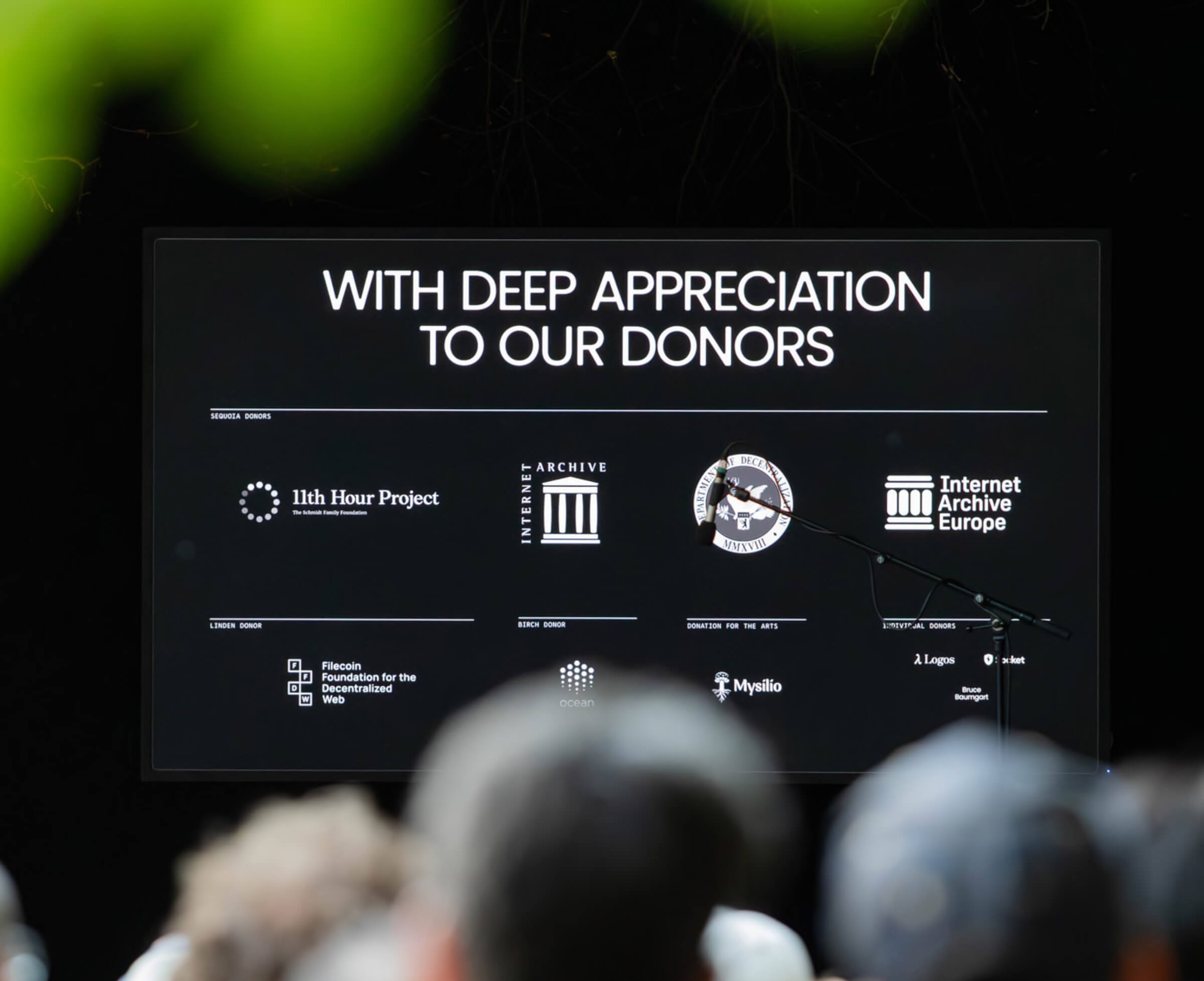 Deep Appreciation to the donors Plaque on DWeb Camp Main stage at Linden Theater